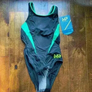 NWT Michael Phelps Aqua Infinity Competition Swimsuit size 28.  Blue Green